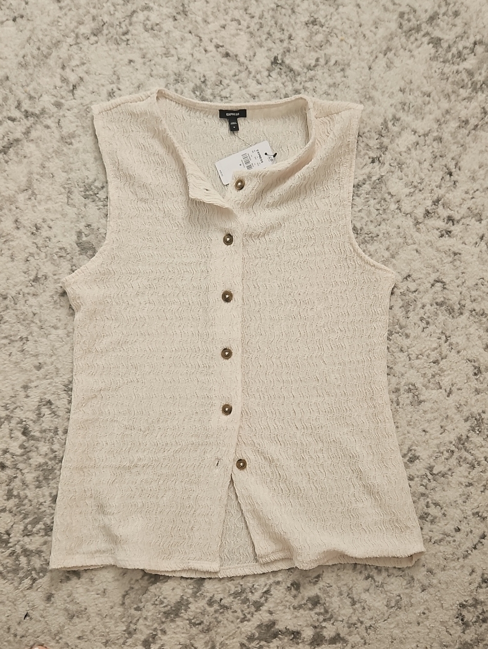 Express Cream Textured Sleeveless Button-Front Top